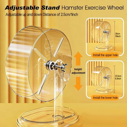 Hamster Exercise Wheel,Super-Silent Small Animals Exercise Wheels,Quiet Hamster Running Wheels with Adjustable Stand for Hamsters,Gerbils,Rats,Other Small Pets(Transparent, 7 inch)