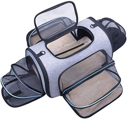 Siivton Pet Carrier Airline Approved, 4 Sides Expandable Cat Carrier Bag with Removable Fleece Pad, Large Soft Sided Pet Travel Carrier, Dog Carrier for Cats, Puppy and Small Dogs