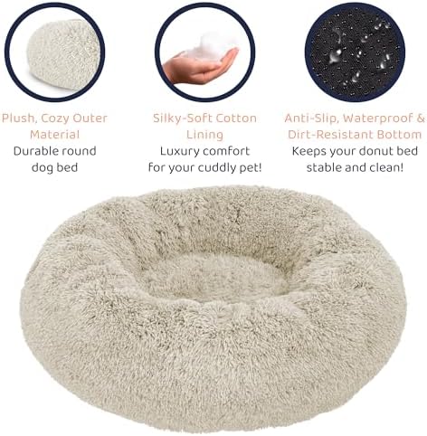 Calming Donut Dog Bed for Small Dogs, Round Dog Bed for Medium & Large Dogs