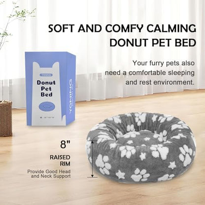 Donut Dog Beds for Medium Dogs, Calming Round Cat Beds, Grey, 30"