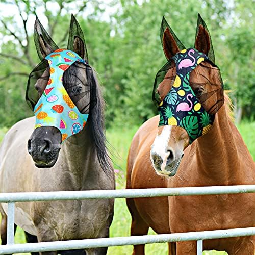Weewooday 2 Pieces Horse Fly Masks for Horses Soft Fly Masks for Ears Smooth and Elasticity Mask with UV Protection(Fruit Pattern,M)