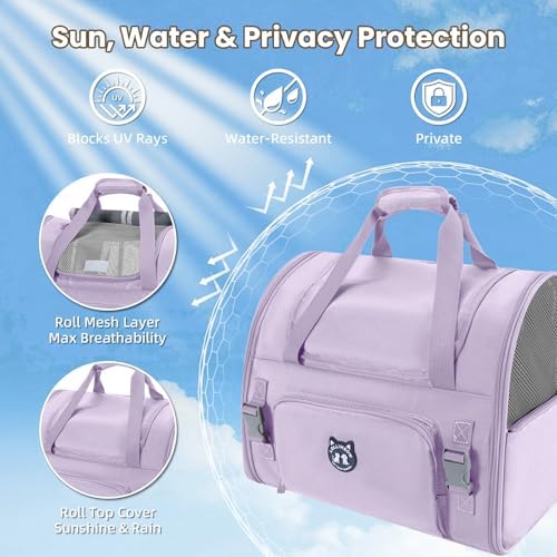 Lollimeow Expandable Cat Carrier Backpack for Large Cats - Airline Approved Pet Carrier Backpack for Small Dogs, Hiking & Travel, Waterproof with Breathable Mesh, 22lbs Capacity (Lavender, Large)
