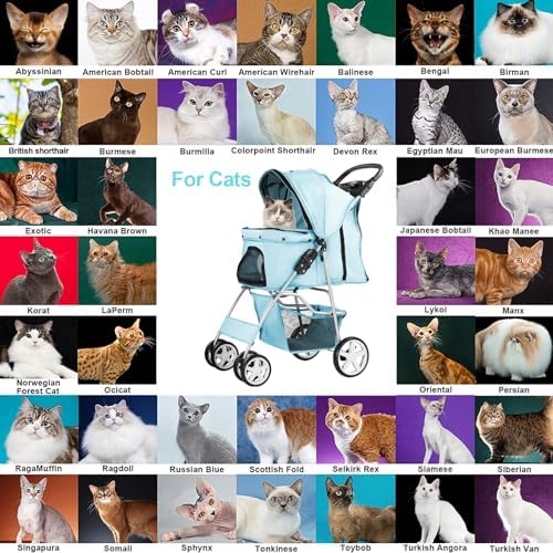4-Wheel Pet Stroller for Small Dogs and Cats, Up to 33 lb, Blue