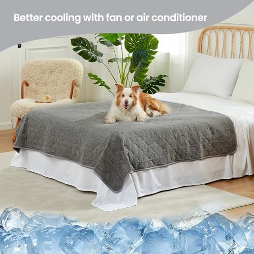 Cozy Bliss Deluxe Leakproof Cooling Blanket for Large Dogs Q-Max 0.5, Soft & Durable Washable Pet Cooling Mat for Hot Weather, Livingroom, Couch & Bed Protector for Cats, Charcoal Grey, 60"x80"