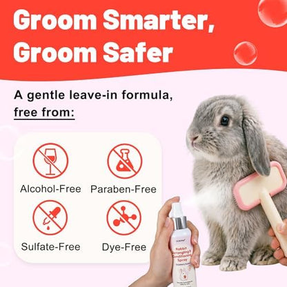 Rabbit Detangler & Conditioner Spray – Quickly Removes Tangles | Softens & Moisturizes Fur with Coconut & Jojoba Oils | Gentle for Small Pets, Leave in, 3.38 fl oz (Strawberry)