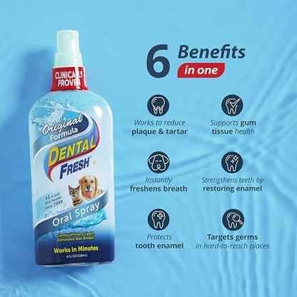 Dental Fresh Oral Spray for Dogs and Cats, Help Freshen Breath for Healthy Teeth & Gums, 4 Fl Oz.