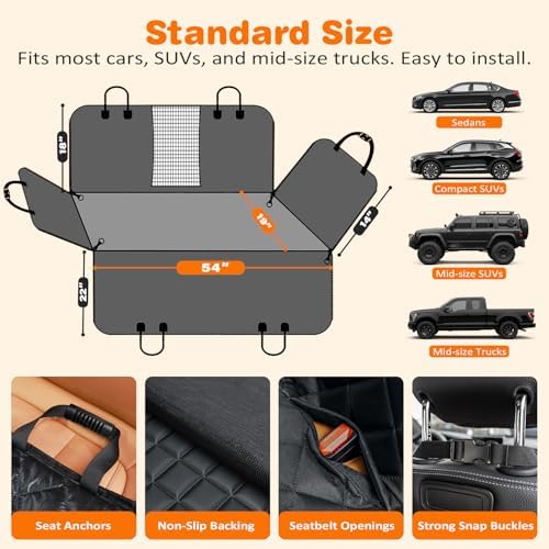 URPOWER 4 in 1 Dog Car Seat Cover for Back Seat, Waterproof Hammock