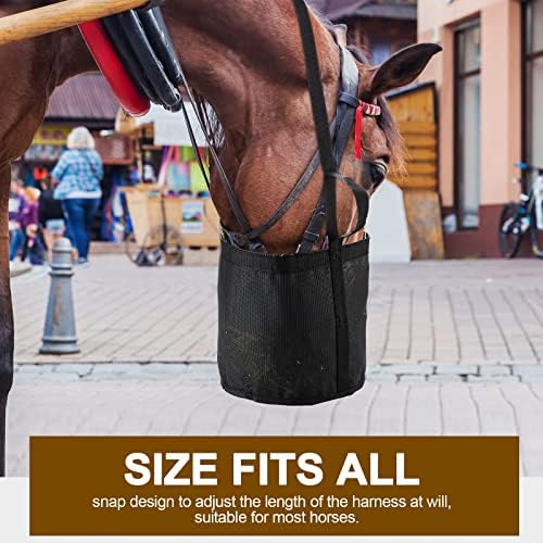 4 Pcs Horse Feed Bag, Heavy Duty Mesh Feeder with Adjustable Strap, Black