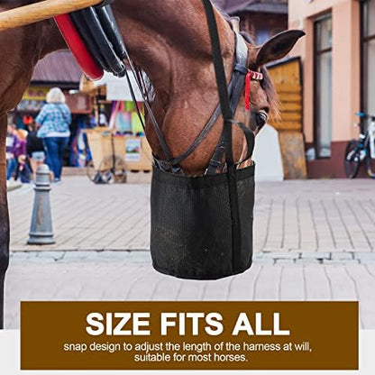 4 Pcs Horse Feed Bag, Heavy Duty Mesh Feeder with Adjustable Strap, Black