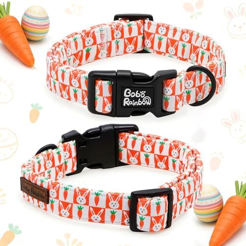 Dog Collars, Easter Carrot Rabbit Print Cotton Collar Holiday Adjustable Light Plastic Buckle Collar with Bow Pet Collar Gift for Small Dogs