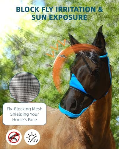 Hilltown Horse Fly Mask with Ears and Nose Cover - Full, Blue