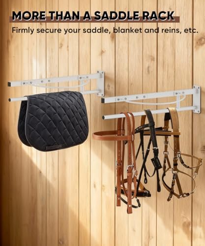 Queension Wall Mounted Saddle Rack with Pad Bar for Horses Saddles, White