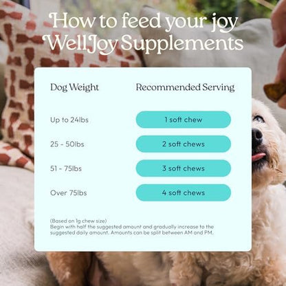WellJoy Joint Dog Supplement + Glucosamine, Chondroitin, GutBoost, 90ct