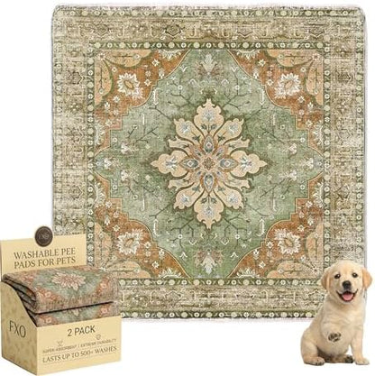 Washable Pee Pads for Dogs,Great Urine Absorbent Reusable Puppy Training Pads,Waterproof,Leak-Proof & Non-Slip Potty Pads for Whelping,Crate,Playpen,Bed.(Green Floral,36"x36")