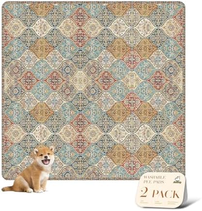 nunubaby 2PACK Washable Pee Pads for Dogs, Stylish, Non-Slip and Leak-Proof Pee Pads. Reusable Potty Pads for Dogs for Crates and Floors.(Cream/Multi,72" x72" )