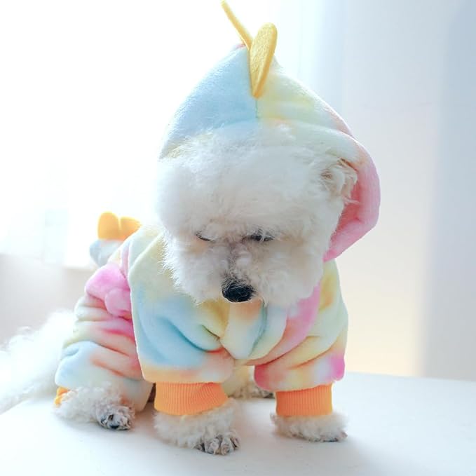 Dinosaur Dog Clothes for Small Dogs - Fleece Winter Puppy Hoodies with Leash Ring, Cat Coat for Cold Weather, Funny Dinosaur Costume for Christmas, Halloween (Yellow, Small)