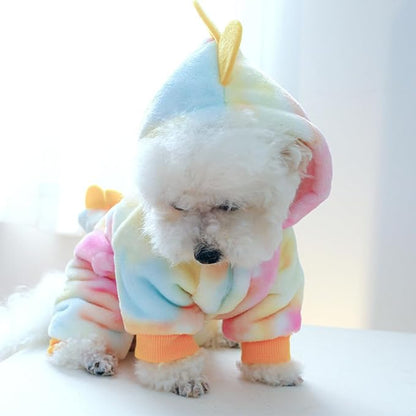 Dinosaur Dog Clothes for Girl Boy Puppy, Fleece Winter Puppy Hoodies with Leash Ring, Funny Dog Dinosaur Costume for Christmas Halloween. (Yellow, Large)