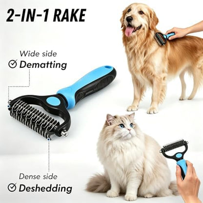 Dog Deshedding Rake for Shedding, Double-Sided Grooming Tool for Dogs & Cats, Gentle Skin-Friendly Pet Brush for Long and Short Hair Breeds, Removes Loose Hair and Keeps Coats Healthy (Brush)