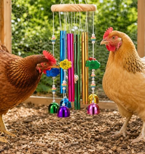 Chicken Toys for Coop, Chicken Wind Chime Enrichment Toys, Hanging Chick Peck Toy with Colorful Bells, Home Garden Musical Coop Accessories, Coops Toy for Hens Chicks Poultry Birds Parrots