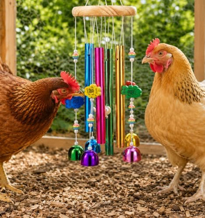Chicken Toys for Coop, Chicken Wind Chime Enrichment Toys, Hanging Chick Peck Toy with Colorful Bells, Home Garden Musical Coop Accessories, Coops Toy for Hens Chicks Poultry Birds Parrots