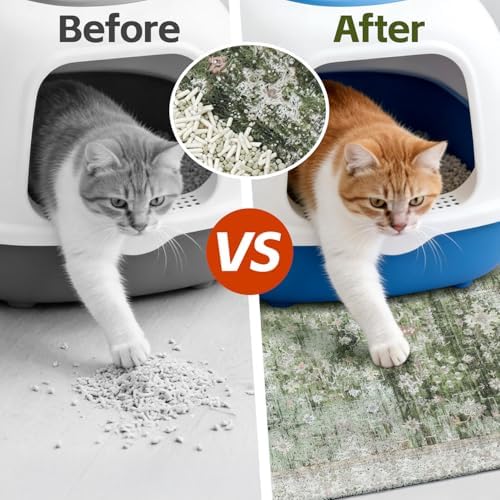 Cat Litter Mat Litter Trapping Mat, 24"x15" Waterproof Urine Proof Litter Box Mat Catcher Mat Non-Slip Washable for Kitty Kitten, Green