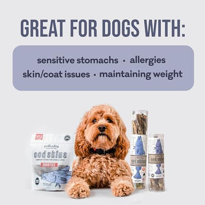 Polkadog Cod Skin Dog Treats, Single Ingredient, Omega-3 Rich, 2oz