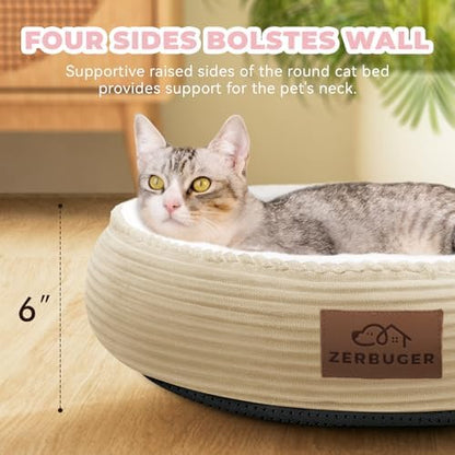 Zerbuger 20in Camel Round Dog Bed Sofa for Dogs Cats, Machine Washable