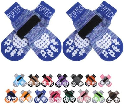 PUPTECK Anti-Slip Dog Socks with Double Sides Grips for Small Medium Large Dogs Hardwood Floors Prevents Licking, Dog Shoes for Hot Pavement Traction Control for Senior Dogs, Royal Blue, M