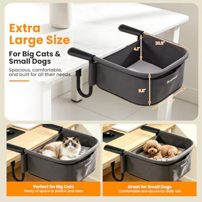 X-Large Cat Desk Bed for Large Cats Up to 50lbs, Heavy Duty Desk Attachment