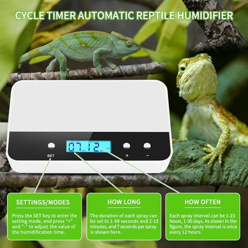 Reptile humidifier, LCD with Timing Function, time Length and Interval can be Set, Reptile Spray System with 6 Spray nozzles,misting System for Reptiles of Amphibians, Tanks, Paludarium