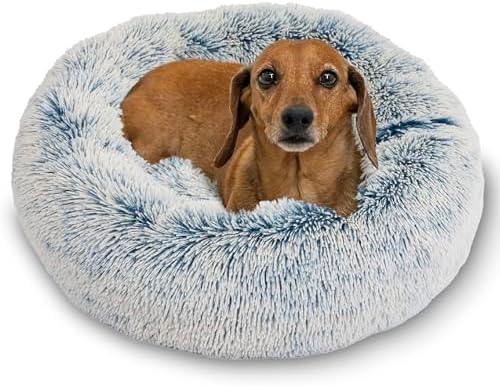 Best Friends by Sheri The Original Calming Donut Dog Bed for Small Dogs up to 25 lbs, Shag Faux Fur, Denim Blue, 23" x 23"