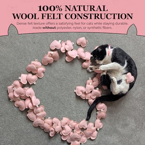Catnip Toy – Heart Shape, Organic Catnip, 100% Wool Felt, Grown & Made in The USA - Pink, 2 Pack