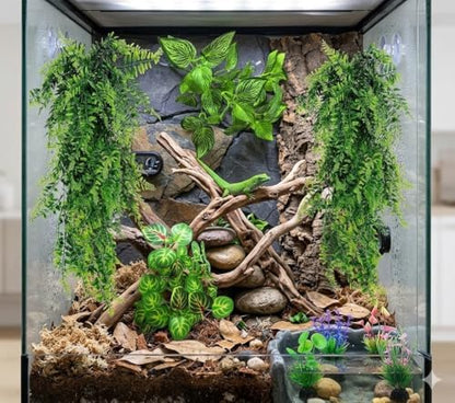 Reptile Plants for Terrarium Tank – Bearded Dragon Tank Accessories, Artificial Hanging Plant Vines, Habitat Decor & Hide for Crested Gecko, Lizard, Snake, Chameleon and Ball Pythons (Group A)