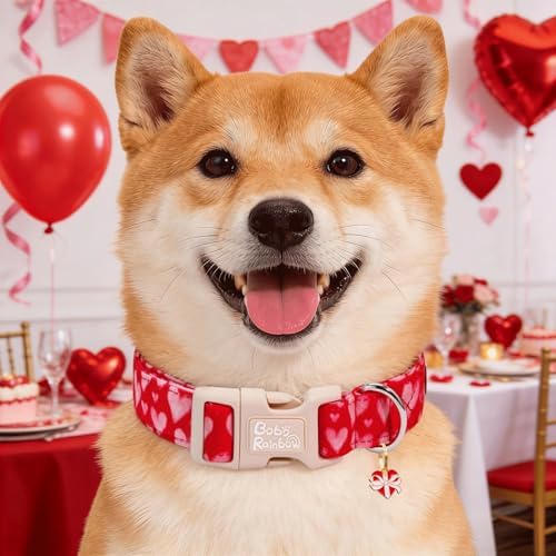 Valentine's Lovely Pink Heart Dog Collar for Small Dogs