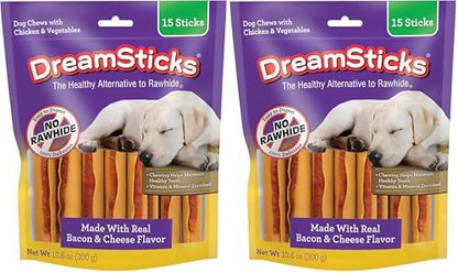 DreamBone DreamSticks with Real Bacon and Cheese Flavor, Rawhide Free Dog Chew Sticks, (Pack of 30)