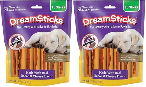 DreamBone DreamSticks with Real Bacon and Cheese Flavor, Rawhide Free Dog Chew Sticks, (Pack of 30)