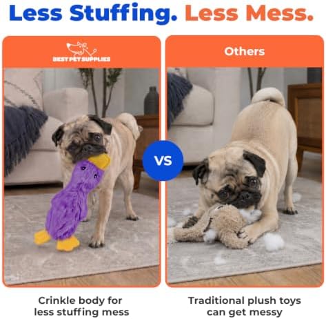 Best Pet Supplies Interactive Squeaky Dog Toy - Crinkle Duck, Purple