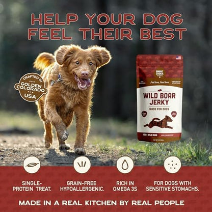 Smart Cookie 100% Wild Boar Jerky Dog Treats - Single Ingredient Hypoallergenic Training Treat Strips for Dogs and Puppies with Sensitive Stomachs - 100% Boar Meat, Grain Free, Made in USA - 3oz