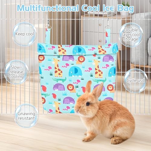 Hamiledyi Rabbit Cooling Pouch with Ice Pack - No Condensation Pad for Bunny Cage Accessories, Washable Cooling Mat for Small Animals (Ferret, Guinea Pig, Chinchilla) in Summer