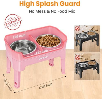 URPOWER Elevated Dog Bowls, 3-in-1 Double Deck Raised Dog Bowl Stand