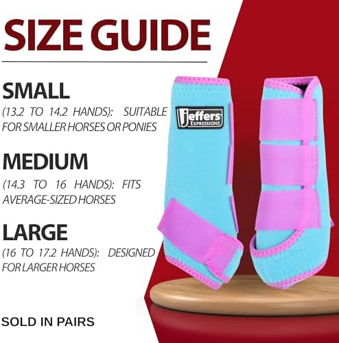 Jeffers Expression Neon Protective Horse Boots, 1 Pair, Turquoise & Purple – Breathable Neoprene, Secure Straps Closures – Durable Protection for Front & Hind Legs, Trail & Riding Use - Medium
