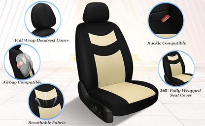 Universal Car Seat Covers for Front Seats, Cloth Front Car Seat Cover, Easy to Install, Breathable and Washable Universal Interior Covers for Auto, SUV, Sedan, Van, Airbag Compatible, Black & Beige
