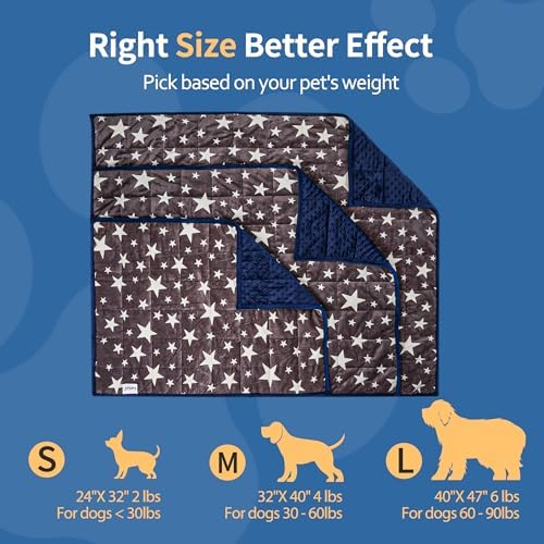 LaSyL Weighted Blanket for Pets | Thunder Blanket for Dogs Anxiety | Premium Soft Minky | Relaxation & Calming & Anti Anxiety | Used in Car, Bed, Couch | Blue Grey Star, Washable Medium (32"x40")