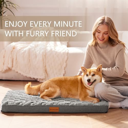 Patas Lague Orthopedic Large Dog Bed Washable Pet Crate Mat 48''X30'' Grey