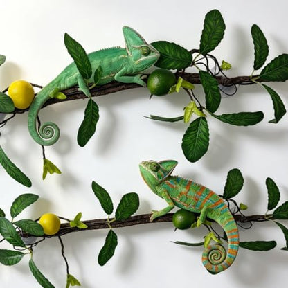 BNOSDM 2PCS Reptile Climbing Branch, Bendable Jungle Vine with Leaves Terrarium Plant Decoration with Suction Cup Chameleon Cage Accessories for Gecko Lizard Bearded Dragons Snake (Lemon Leaf)