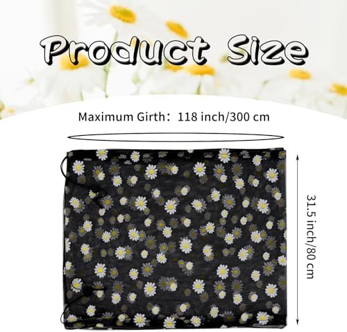 Daoeny Bird Cage Seed Catcher, Large Bird Cage Cover, Adjustable Soft Airy Nylon Mesh Net, Birdcage Cover Skirt Seed Guard for Parrot Parakeet Macaw African Round Square Cages (Black, Daisy Design)