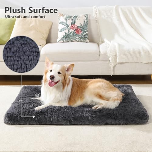 Large Dog Bed Crate Pad 36", Washable Plush Pet Mat Sleeping Dark Grey