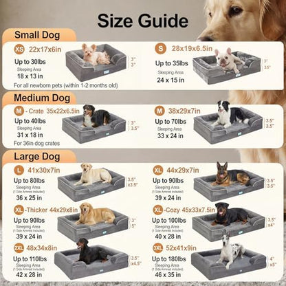 OhGeni Orthopedic Extra Large Dog Bed Couch, Memory Foam, 44-inch (Blue)