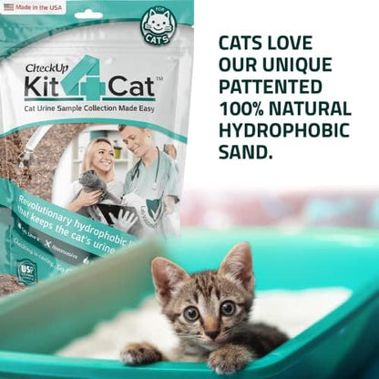 KIT4CAT 2lb Hydrophobic Cat Litter for Urine Sample Collection, Uniquely Made with Natural Sand - Keeps Liquid Clean and On Top | CheckUp on Your Cat's Wellness at Home (3 x 11oz Bags)