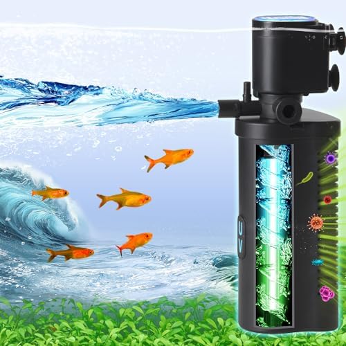 COOSPIDER Aquarium Filter with 6W U-V Light 158GPH for 10-45 Gallon Tank